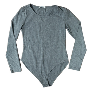 Mangopop Gray Long Sleeve Bodysuit Size Medium